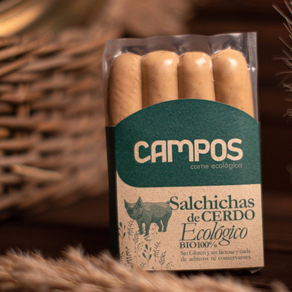 Salchicha frankfurt de cerdo de producción ecológica