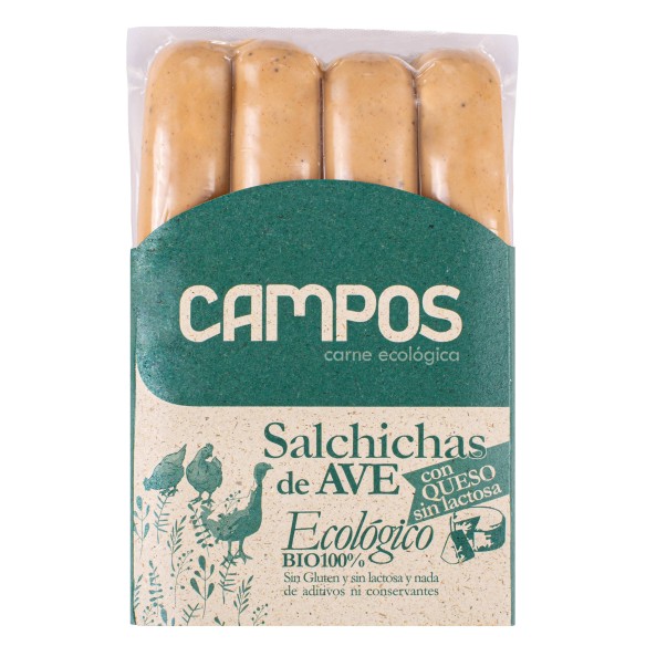 Salchicha Frankfurt de ave con queso sin lactosa de producción ecológica