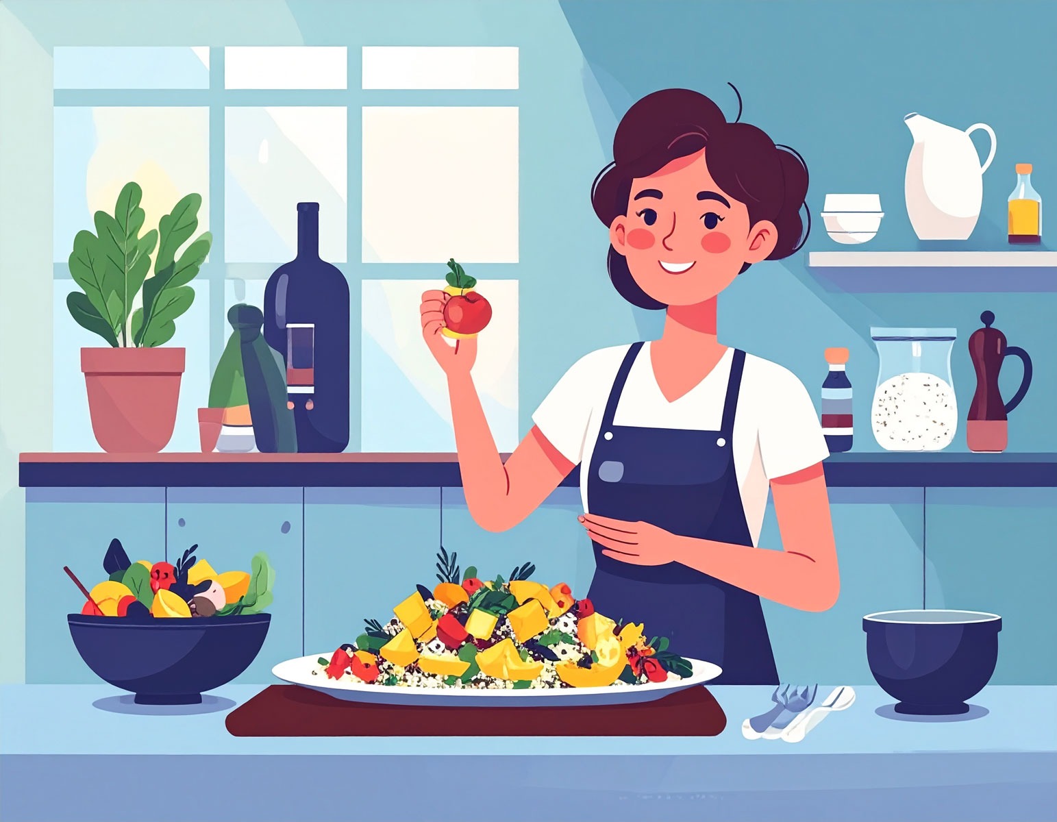 Pluma ecológica con emulsión de mostaza antigua y ensalada tibia de quinoa y mango